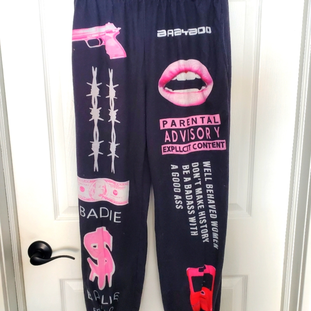 Black Joggers with Pink Graphic Print